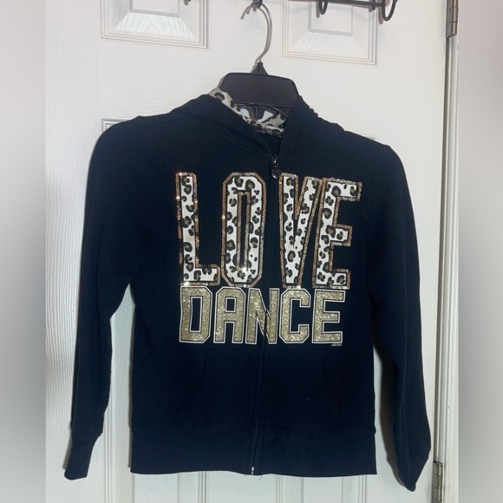 Justice Girls black hooded dance jacket size 8